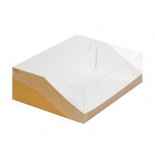 Короб картонный 235х235х100 золото матовое с прозрачной крышкой